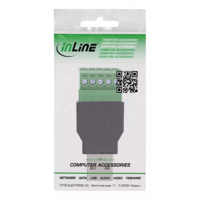InLine 92504A Conector de cabos USB-A / bloco de terminais, 5 pinos preto, verde