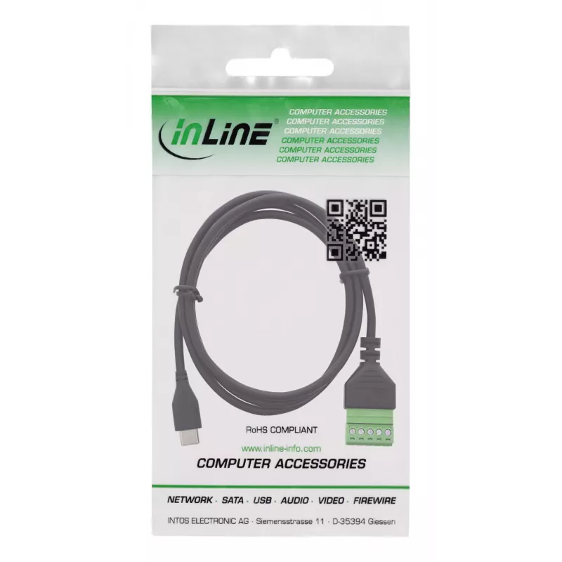 InLine 92504E Conector de fios USB-C / bloco de terminais, 5 pinos preto, verde