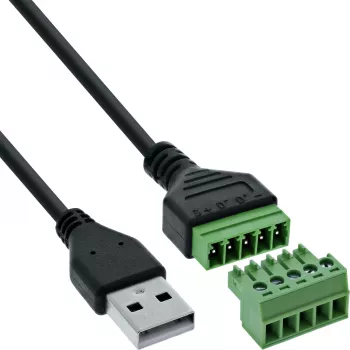 InLine 92504G Conector de cabos USB-A / bloco de terminais, 5 pinos preto, verde