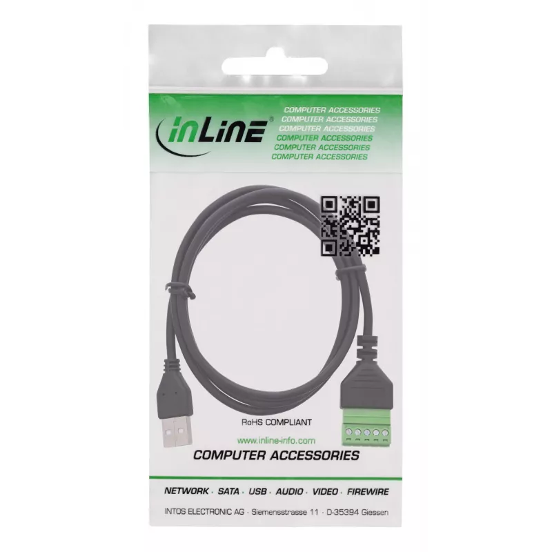 InLine 92504G Conector de cabos USB-A / bloco de terminais, 5 pinos preto, verde