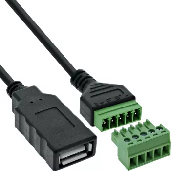 InLine 92504H Conector de fios USB-A / bloco de terminais, 5 pinos preto, verde