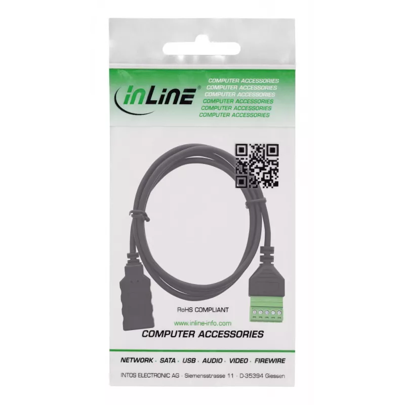 InLine 92504H Conector de fios USB-A / bloco de terminais, 5 pinos preto, verde