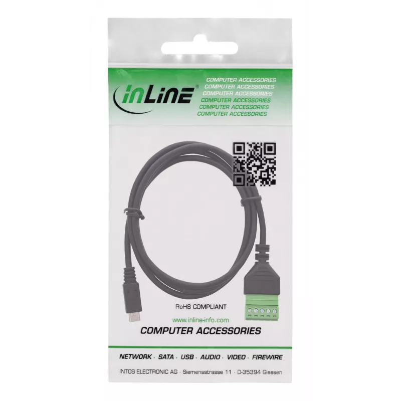 InLine 92504C Adaptador de cabo Micro USB / bloco de terminais, 5 pinos preto, verde