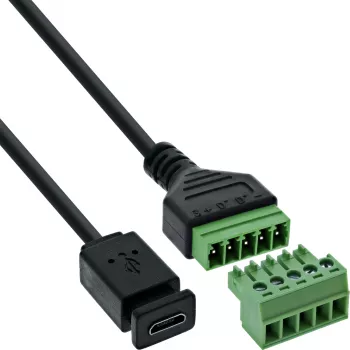 InLine 92504D Conector de fios Micro-USB / bloco de terminais, 5 polos, preto, verde