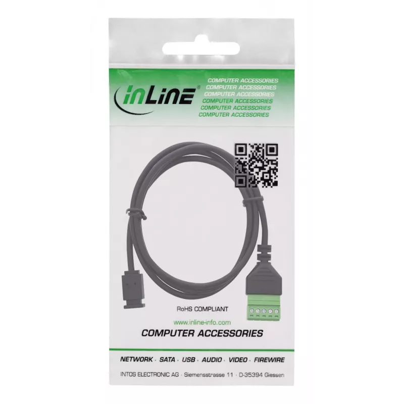 InLine 92504D Conector de fios Micro-USB / bloco de terminais, 5 polos, preto, verde
