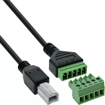 InLine 92504I Conector de cabos USB-B / bloco de terminais, 5 polos, preto, verde