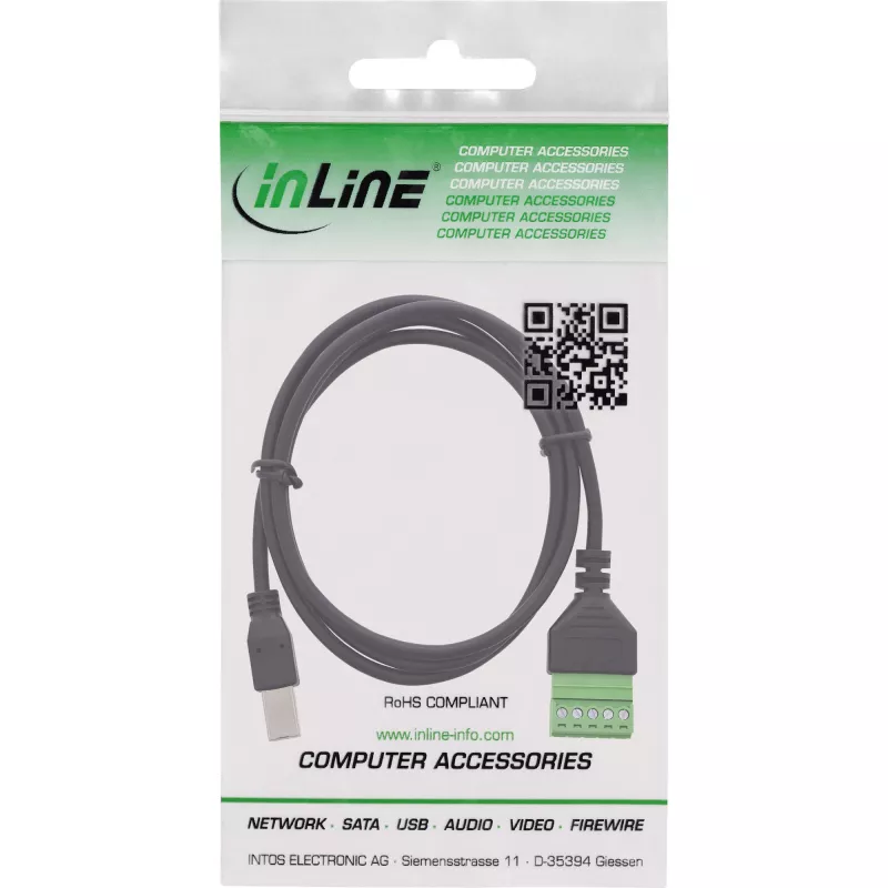 InLine 92504I Conector de cabos USB-B / bloco de terminais, 5 polos, preto, verde