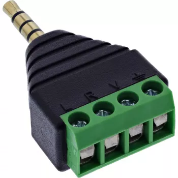InLine 92504J Conector de cabos ficha jack TRRS de 3,5 mm 4 polos / bloco de terminais 4 ligações, preto, verde