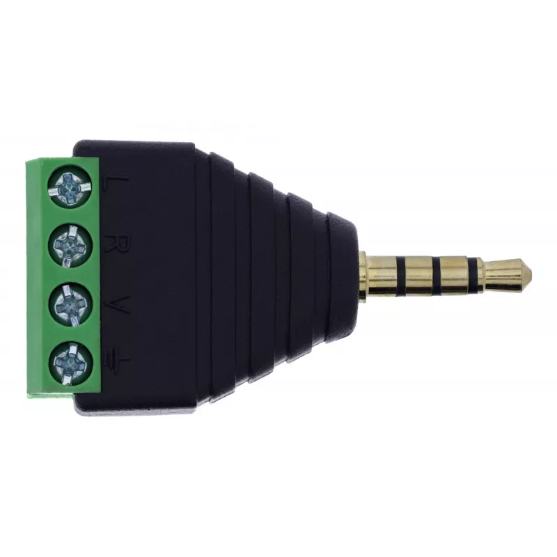 InLine 92504J Conector de cabos ficha jack TRRS de 3,5 mm 4 polos / bloco de terminais 4 ligações, preto, verde