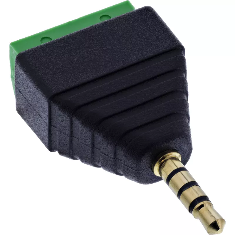 InLine 92504J Conector de cabos ficha jack TRRS de 3,5 mm 4 polos / bloco de terminais 4 ligações, preto, verde