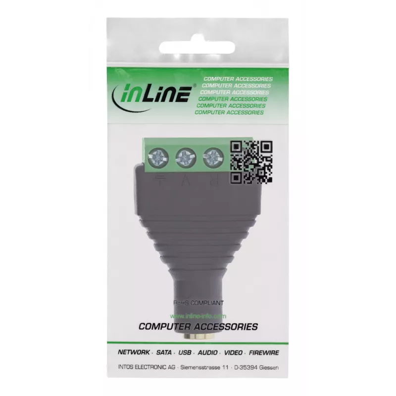 InLine 92504K Adaptador de cabo conector fêmea jack TRRS de 3,5 mm 4 polos / bloco de terminais 4 terminais, preto, verde