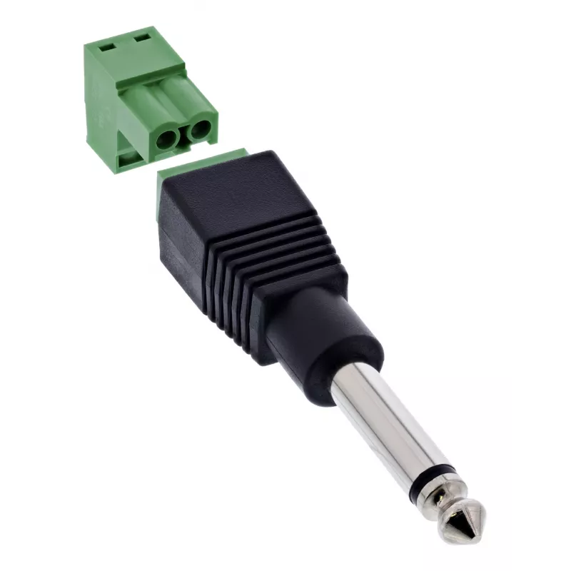 InLine 92504M Conector de fios ficha jack TS de 6,35 mm 2 polos / bloco de terminais 2 terminais, preto, verde