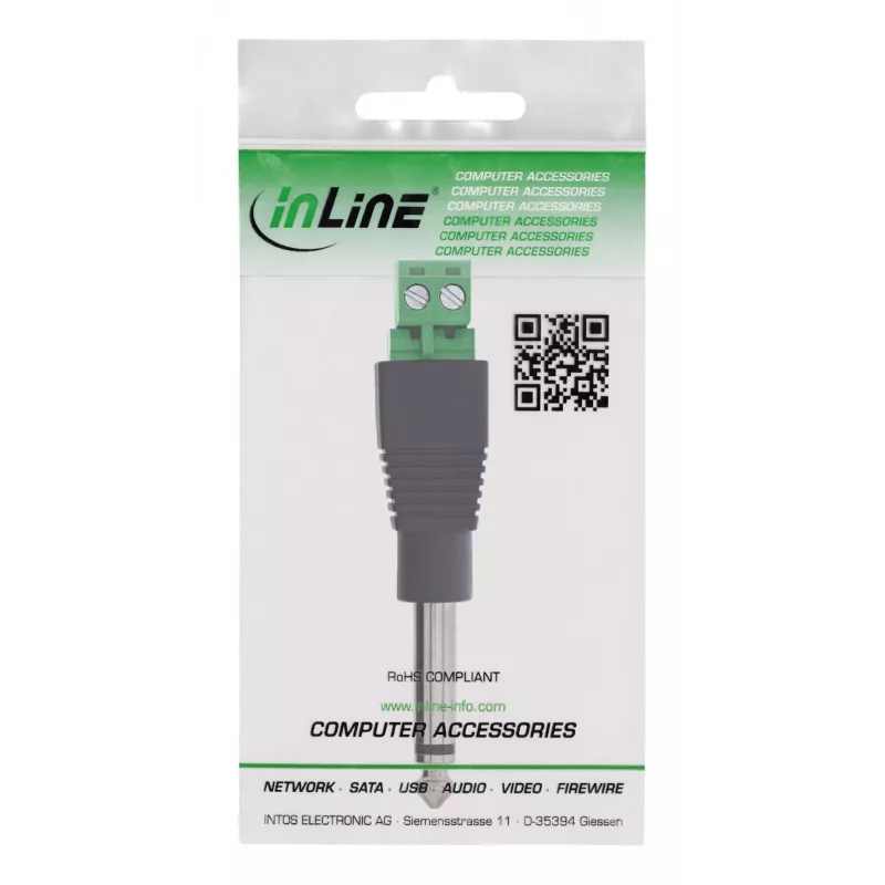 InLine 92504M Conector de fios ficha jack TS de 6,35 mm 2 polos / bloco de terminais 2 terminais, preto, verde