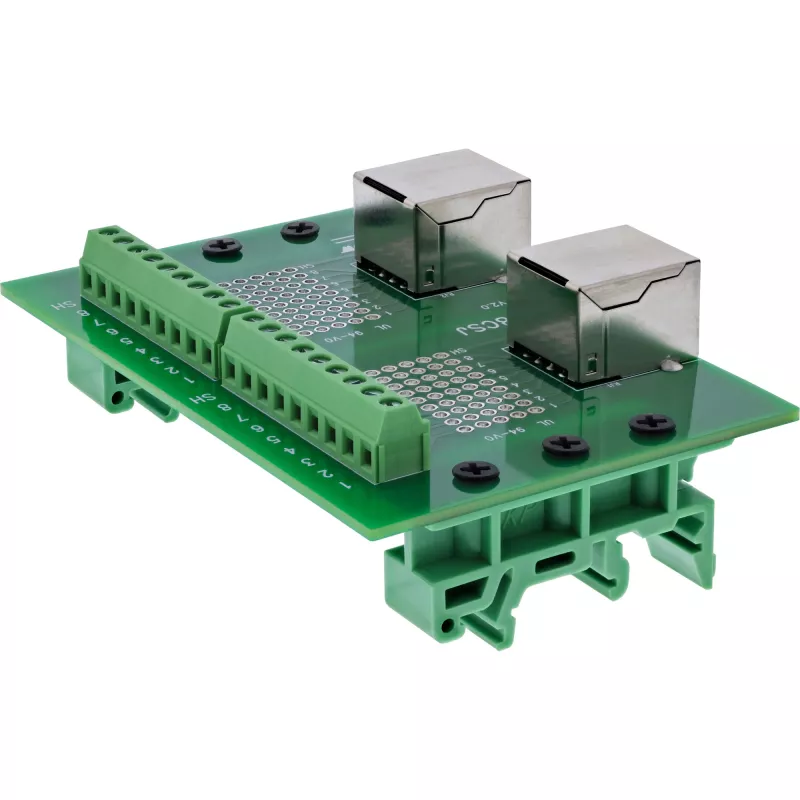 InLine 92505C Bloco de terminais com tomada RJ45 dupla, reto, calha DIN