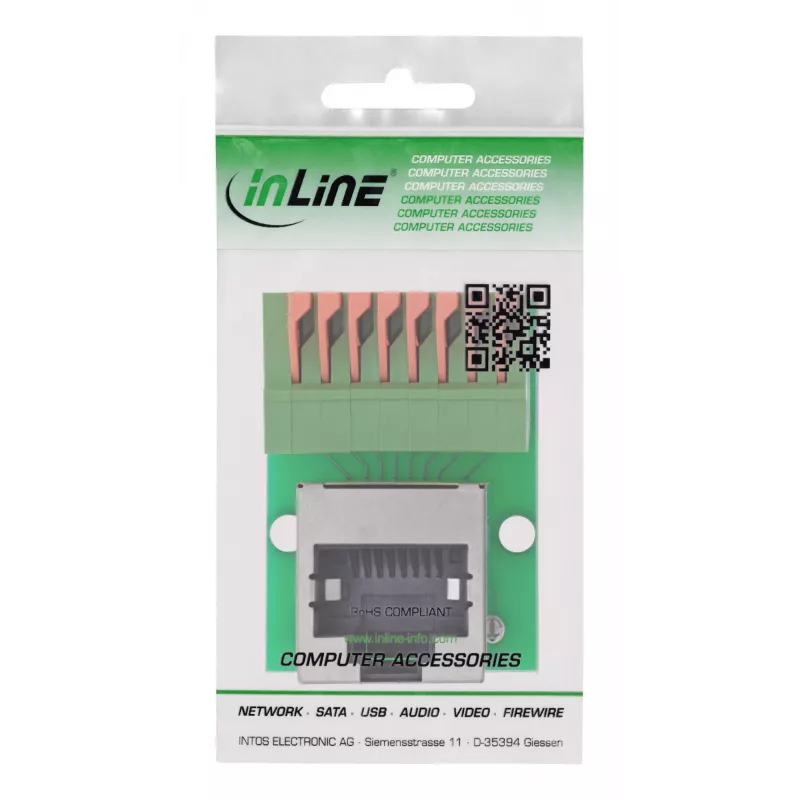 InLine 92505G Conector de fios RJ45 Cat.5e 8P8C / bloco de terminais, 8 polos, verde