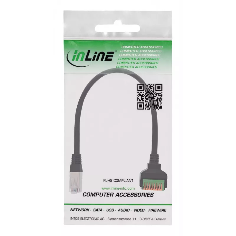 InLine 92505I Conector de fios RJ45 Cat.5e 8P8C / bloco de terminais, 8 polos, preto