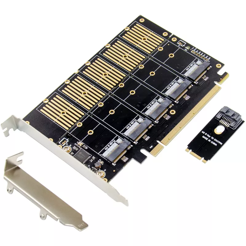 InLine 76619G Placa de interface, PCIe x16 para 5x M.2 Key B SATA, incl. suporte Low-Profile