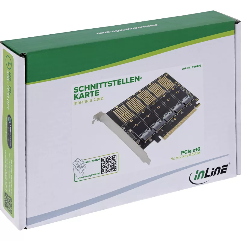 InLine 76619G Placa de interface, PCIe x16 para 5x M.2 Key B SATA, incl. suporte Low-Profile