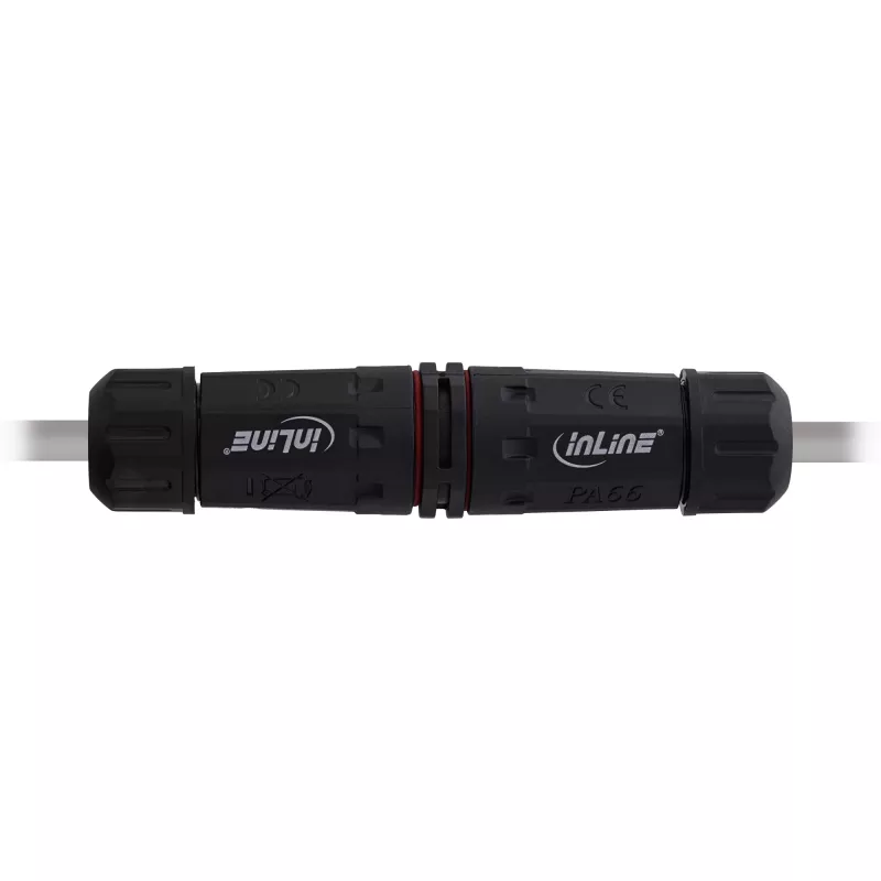 InLine 69927T Acoplador de rede IP68, 3 polos, 2 vias, M20, preto