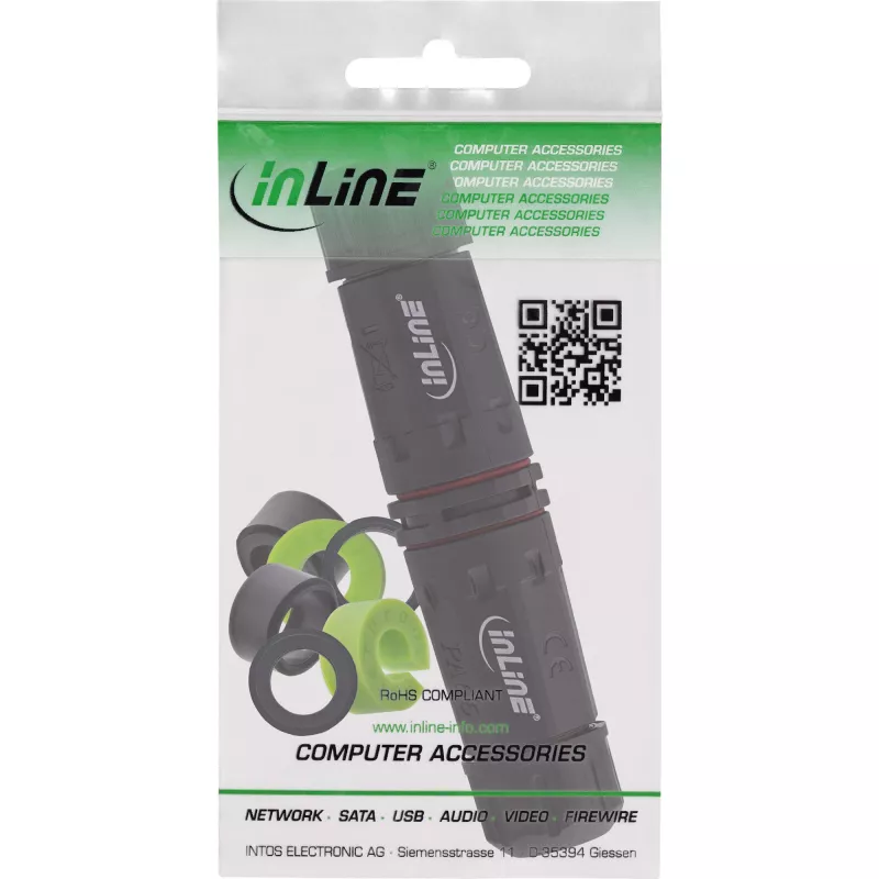 InLine 69927T Acoplador de rede IP68, 3 polos, 2 vias, M20, preto