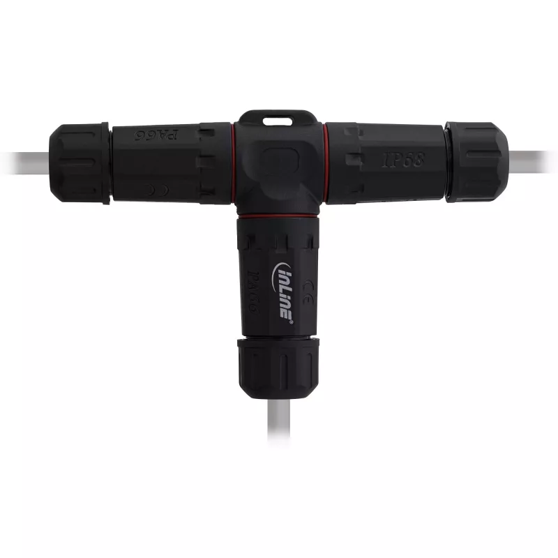 InLine 69927U Acoplador de rede IP68, 3 polos, 3 vias (T), M20, preto