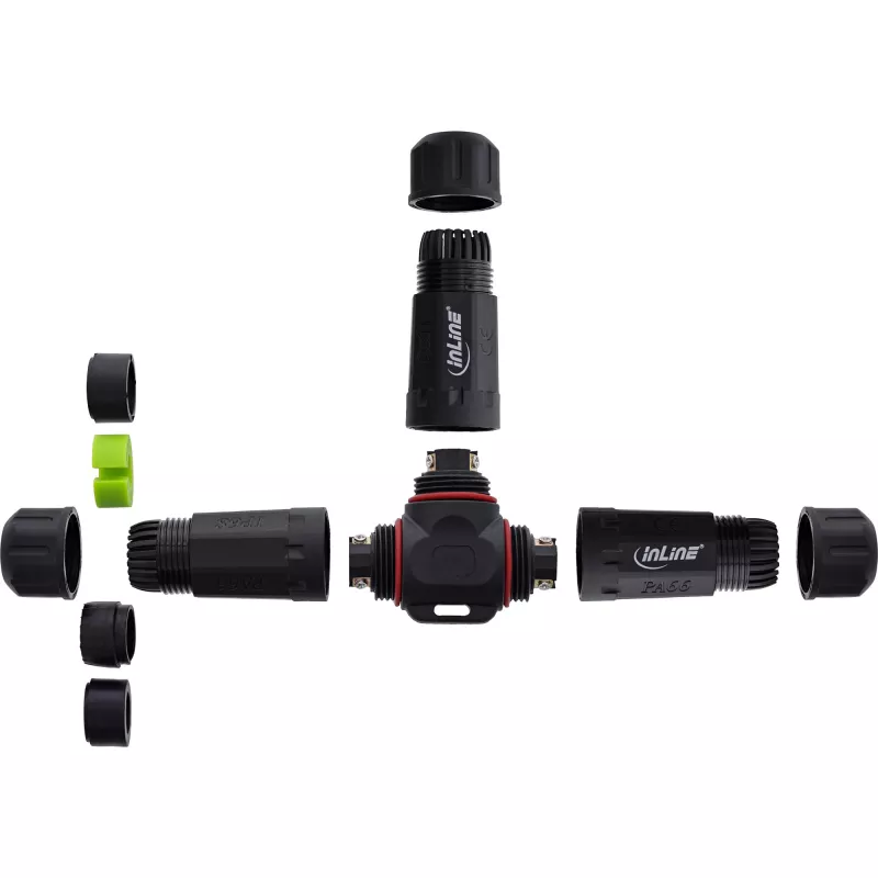 InLine 69927U Acoplador de rede IP68, 3 polos, 3 vias (T), M20, preto
