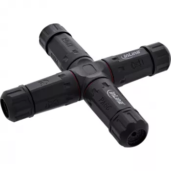 InLine 69927V Acoplador de rede IP68, 3 polos, 4 vias (cruz), M20, preto