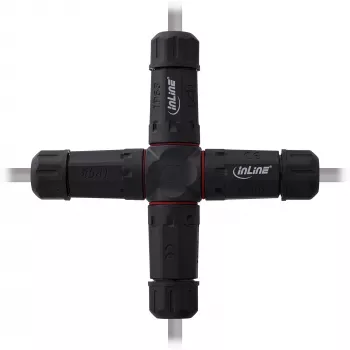 InLine 69927V Acoplador de rede IP68, 3 polos, 4 vias (cruz), M20, preto