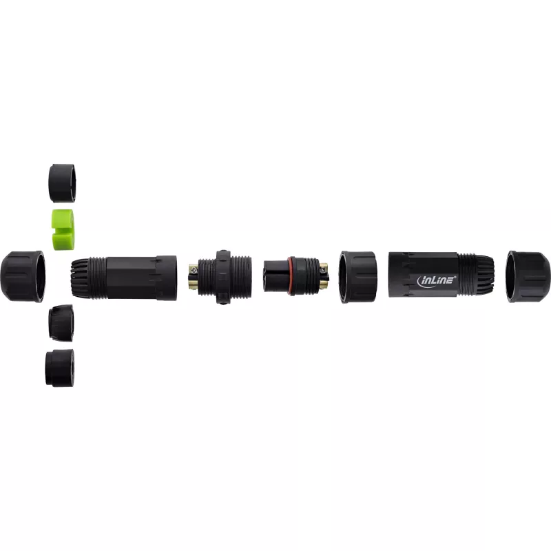 InLine 69927W Acoplador de rede IP68, 3 polos, ficha/tomada, M20, preto