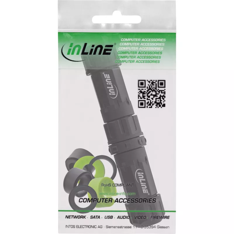 InLine 69927W Acoplador de rede IP68, 3 polos, ficha/tomada, M20, preto