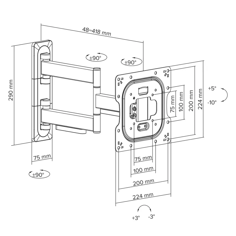 Suporte de parede para TV InLine 23103B 109,2 cm (43 polegadas) preto