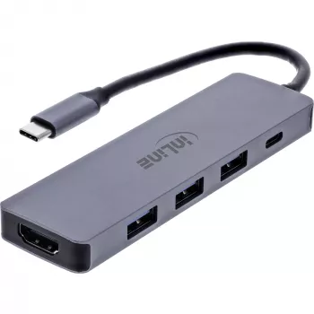 Hub de interfaces InLine 33271A USB 3.2 Gen 1 (3.1 Gen 1) Type-C 5000 Mbit/s cinzento