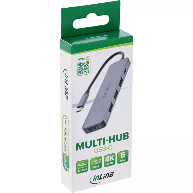 Hub de interfaces InLine 33271A USB 3.2 Gen 1 (3.1 Gen 1) Type-C 5000 Mbit/s cinzento