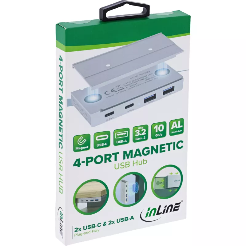 Hub de interfaces InLine 35395M USB 3.2 Gen 2 (3.1 Gen 2) Type-C 10000 Mbit/s prateado
