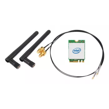 SHUTTLE WLN-M22 Kit WLAN — Intel AX210 M.2 Wi‑Fi 6E (tribanda 2.4/5/6 GHz) com Bluetooth 5.2 e 2x2 antenas externas