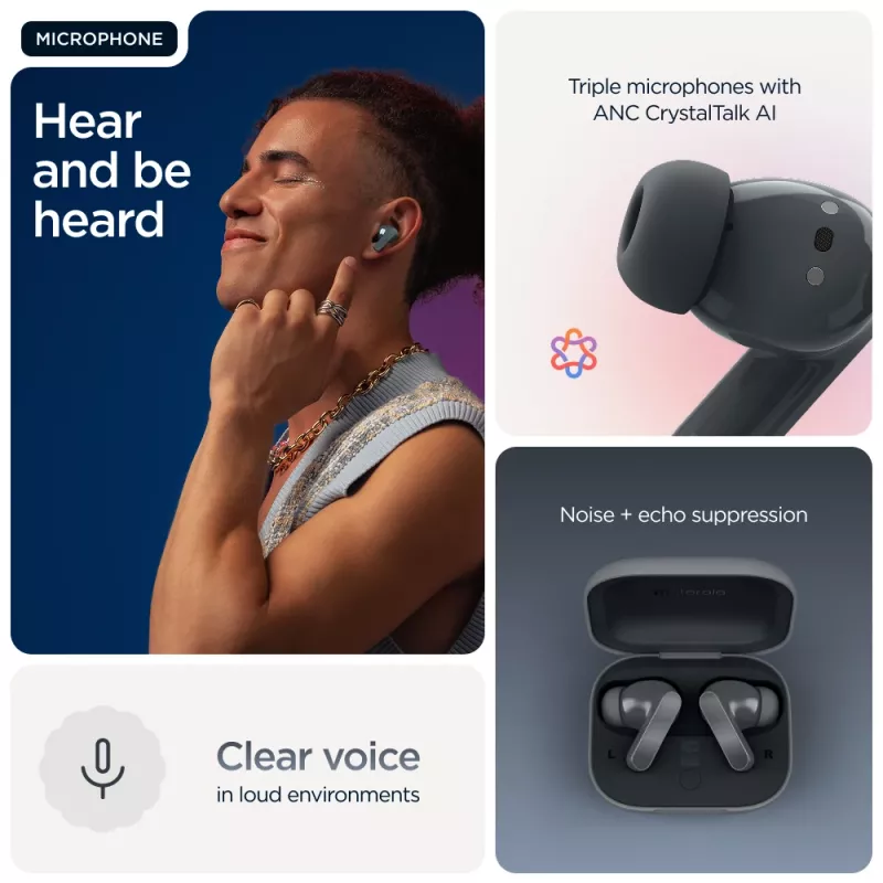 Headset MOTOROLA Moto Buds Bass TWS Bluetooth In-Ear para chamadas e música, preto, 51 g