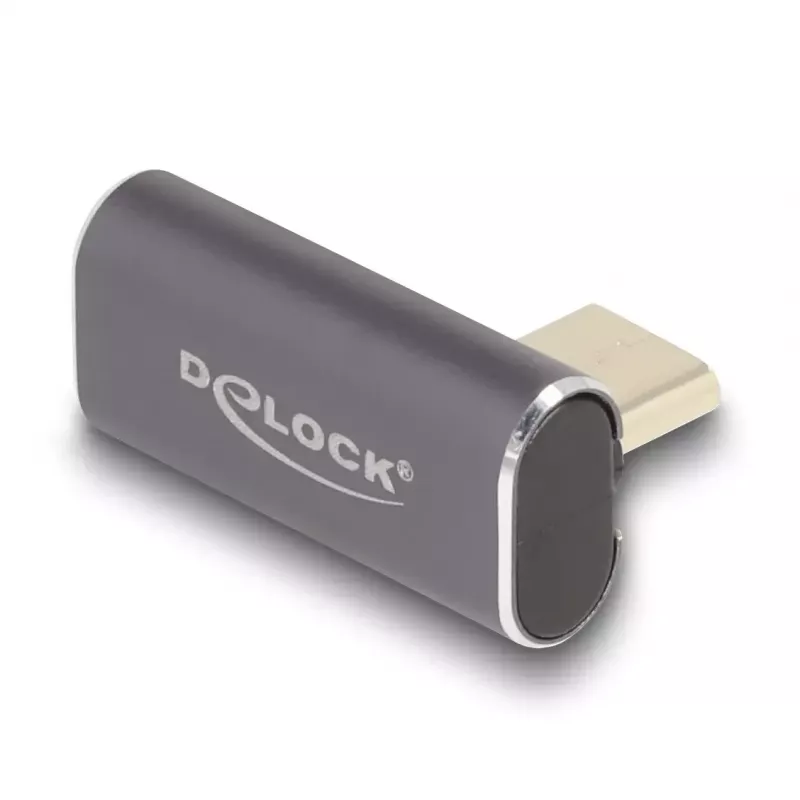 Adaptador USB DeLOCK 40 Gbit/s USB Type-C PD 3.0 100 W macho para fêmea angular esquerda/direita 8K 60 Hz metal