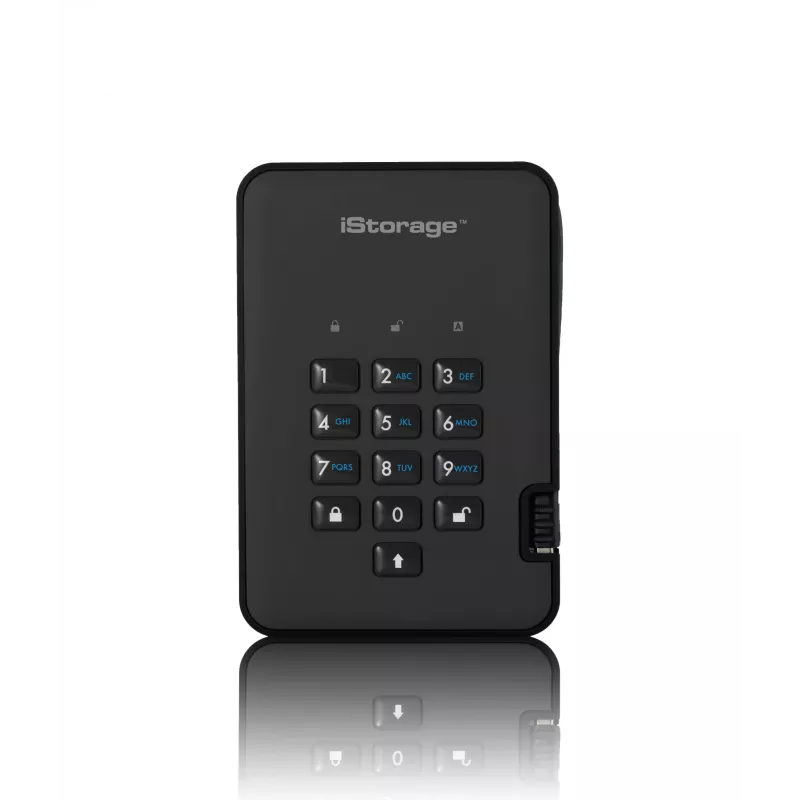 Unidade de estado sólido encriptada segura iStorage diskAshur2 256-bit 1 TB USB 3.2 – preto IS-DA2-256-SSD-1TB-B