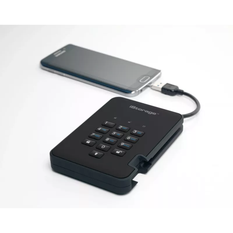 Unidade de estado sólido encriptada segura iStorage diskAshur2 256-bit 1 TB USB 3.2 – preto IS-DA2-256-SSD-1TB-B
