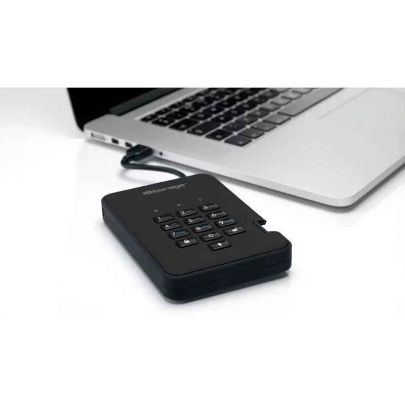 Unidade de estado sólido encriptada segura iStorage diskAshur2 256-bit 1 TB USB 3.2 – preto IS-DA2-256-SSD-1TB-B