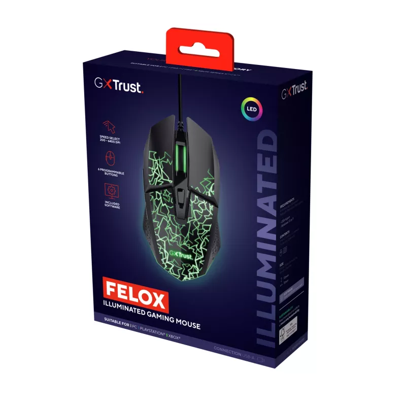 Rato gaming Trust GXT 113 Felox destro USB Type-A ótico 6400 DPI