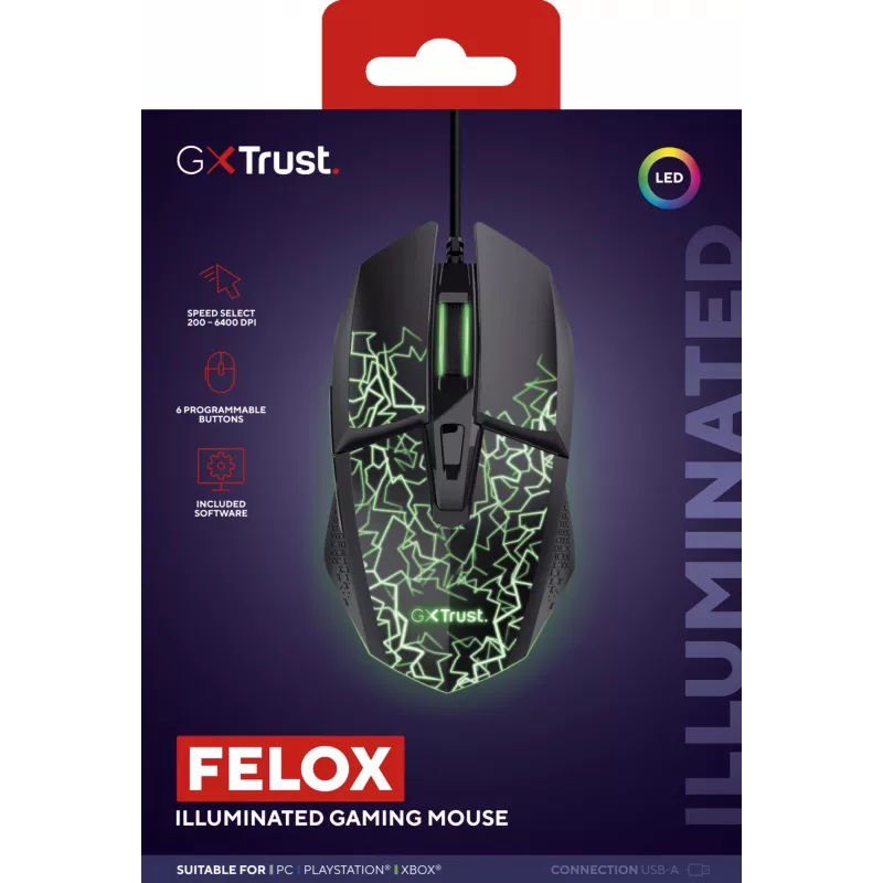 Rato gaming Trust GXT 113 Felox destro USB Type-A ótico 6400 DPI