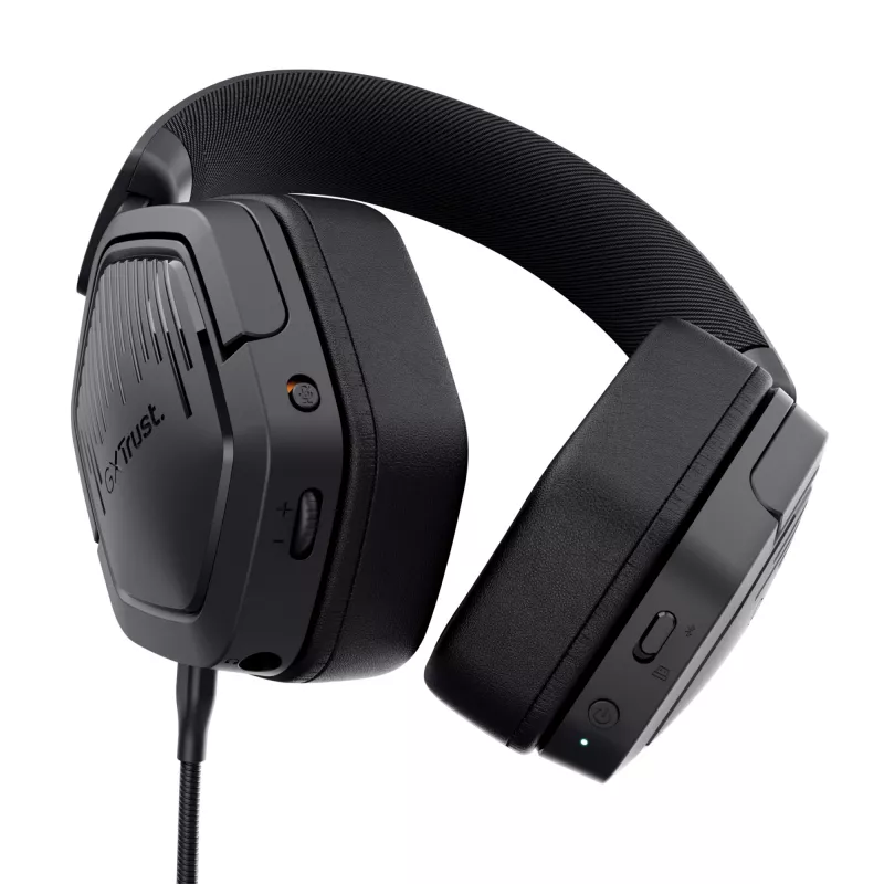 Headset Trust GXT 493 Carus com fios e sem fios arco de cabeça, capacete gaming USB Type-C / USB Type-A Bluetooth preto