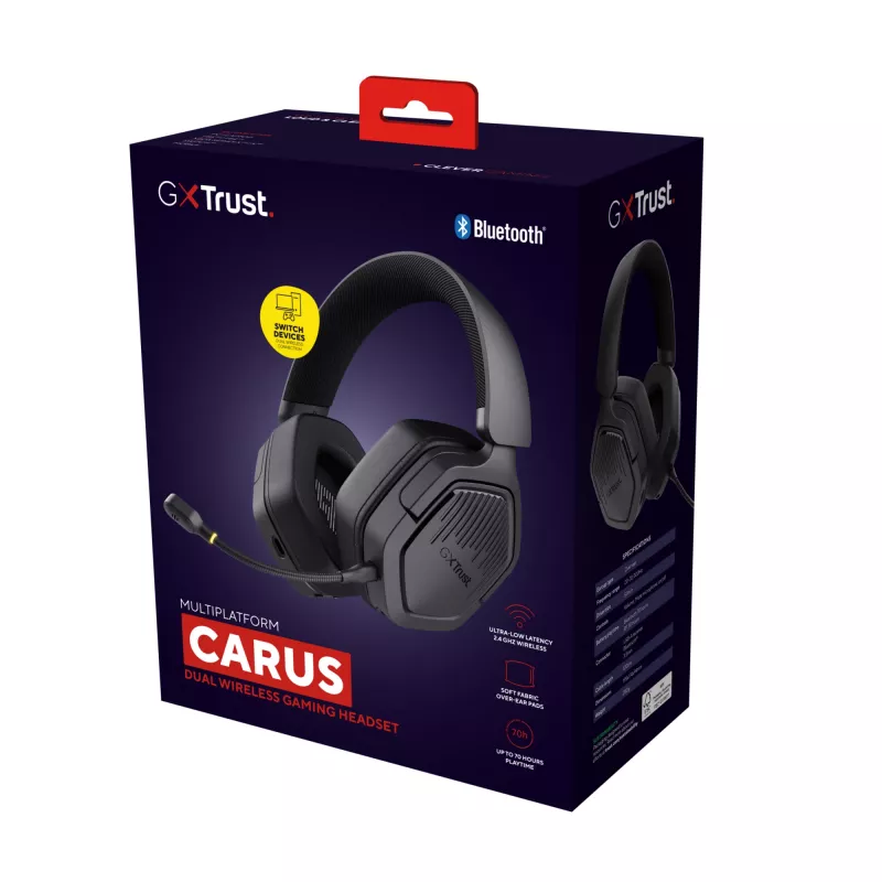 Headset Trust GXT 493 Carus com fios e sem fios arco de cabeça, capacete gaming USB Type-C / USB Type-A Bluetooth preto