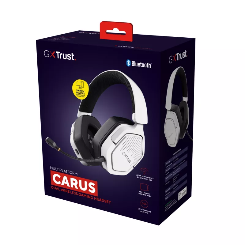 Headset Trust GXT 493W Carus com fios e sem fios arco de cabeça, capacete gaming USB Type-C / USB Type-A Bluetooth branco