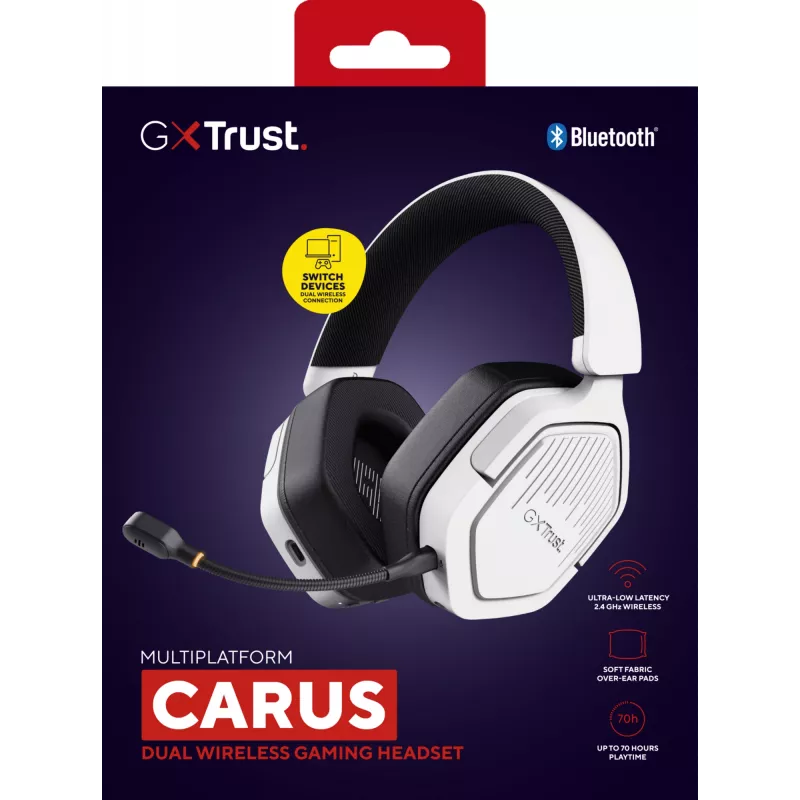 Headset Trust GXT 493W Carus com fios e sem fios arco de cabeça, capacete gaming USB Type-C / USB Type-A Bluetooth branco