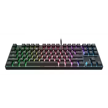 Teclado gaming mecânico TRUST 26135, 80% 87 teclas, layout QWERTZ alemão, USB com fios, preto, cabo de 1,8 m