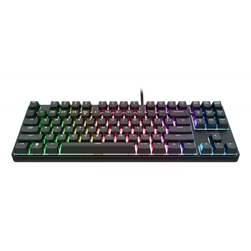 Teclado gaming mecânico TRUST 26135, 80% 87 teclas, layout QWERTZ alemão, USB com fios, preto, cabo de 1,8 m