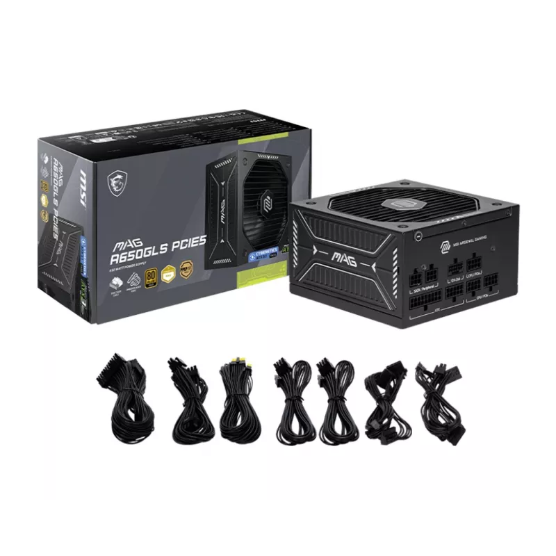 Fonte de alimentação MSI MAG A650GLS PCIE5 650 W 24 pinos ATX ATX preto