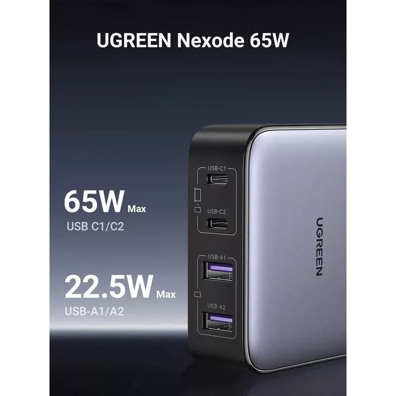 Ugreen Nexode carregador rápido de secretária 65 W, 2x USB-A + 2x USB-C (90747)